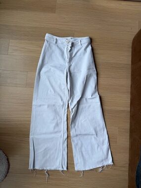 Zara White Straight Wide Leg Jeans